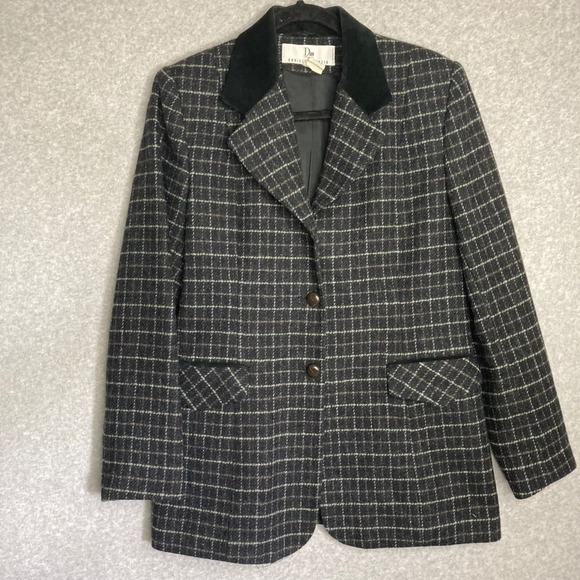 Dm Danielle Martin Jackets & Blazers - Vintage Danielle Martin‎ Wool Plaid Blazer Suede Collar Jacket Academia 8 Black